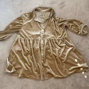 Womens Beige Velvet Button-Front Tunic Top